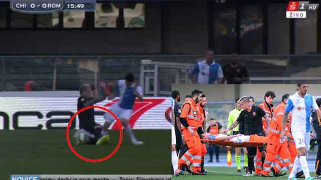 VIDEO: Sao Chievo bị gãy chân sau pha vào bóng triệt hạ của đối phương